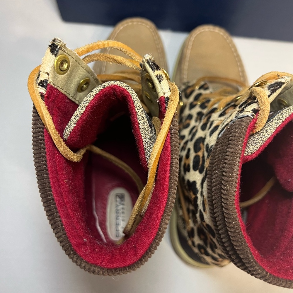 Sperry Topsider Hikerfish Leather Leopard Print Calf Hair Boots. Size 6 With Box - Picture 9 of 13